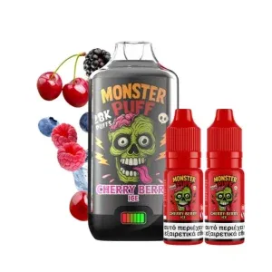 Monster Puff 28K Kit Cherry Berry Ice Συσκευή 2ml + 2x10ml 20mg